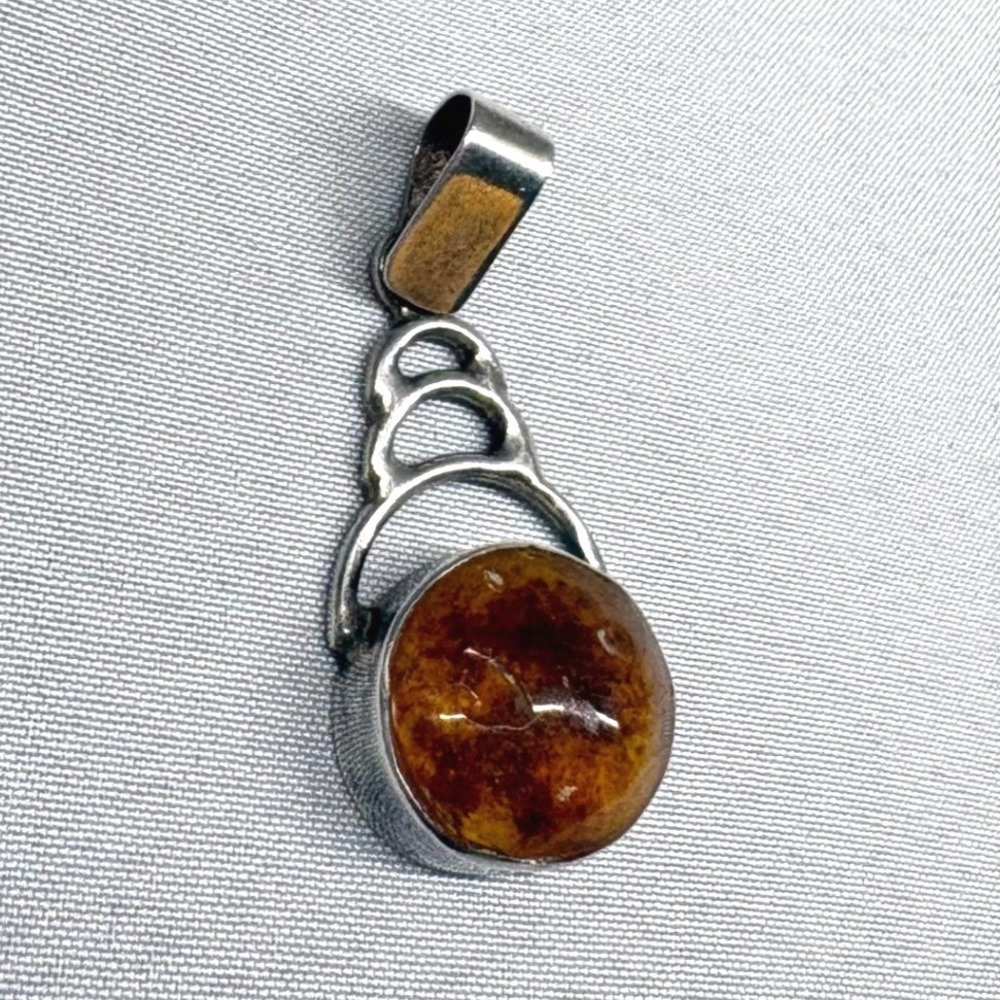 Unbranded Amber Pendant Unisex OS Orange Fair 925 Sterling Silver Geometric - Picture 2 of 9